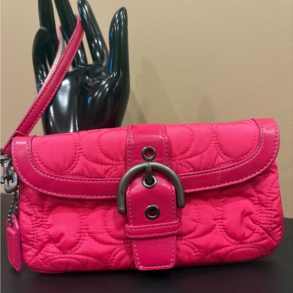 Coach Handbags - COACH Hot Pink Quilted Signature Buckle Wristlet